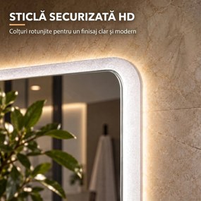 HOMCOM Oglindă de Baie cu LED 60x80 cm, 3 Culori de Lumină, Intensitate Reglabilă, Antiaburire, Comandă Tactilă, Memorie | Aosom Romania