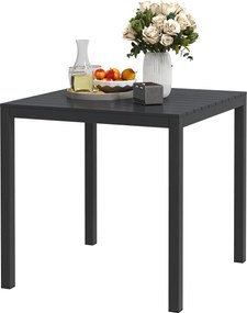 Outsunny Masă de grădină din aluminiu 73x73 cm, rezistentă la intemperii, masă bufet cu aspect de lemn, masă de camping pentru 4 persoane, Negru | Aosom Romania