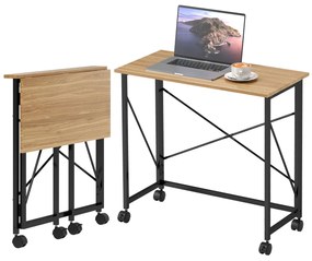 HOMCOM Birou pliant cu roți, economizor de spațiu, oțel, MDF, Stejar | Aosom Romania