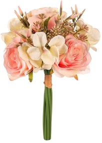 Buchet artificial Trandafiri și gipsophila roz, 17x 17 x 30 cm