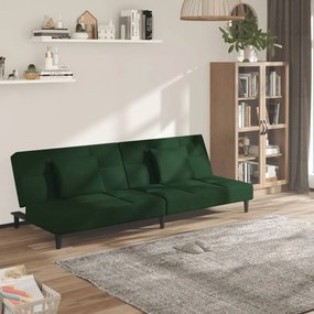 Canapea extensibila cu 2 locuri, 2 perne, verde inchis catifea