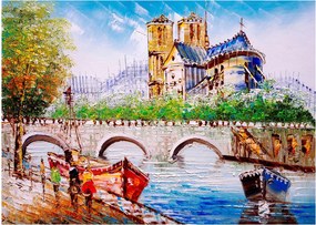 Tablou pe sticlă - Pictură în ulei a orașului (70x50 cm)