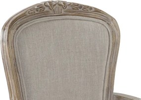 Scaun cu brațe dining Louis XV din lemn sculptat tapițat cu stofă bej, 57×57×94 cm, „Versailles"