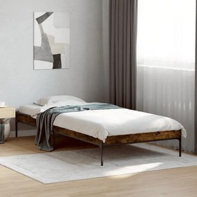 vidaXL Cadru de pat, stejar fumuriu, 90x190cm, lemn prelucrat și metal