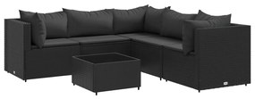 3308131 vidaXL Set mobilier de grădină cu perne, 6 piese, negru, poliratan