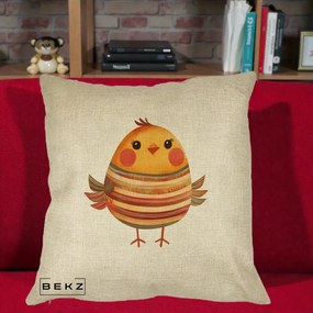Perna Decorativa Pui Kawaii Portocaliu Dungi Calde, 40x40 cm, Crem, Husa Detasabila, Perna Inclusa, BEKZ®