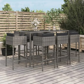 3200654 vidaXL Set mobilier bar de grădină, cu perne, 9 piese, gri, poliratan