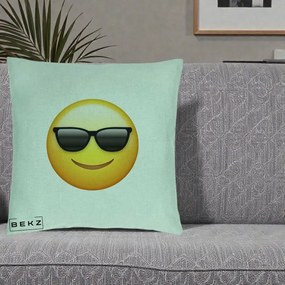 Perna Decorativa Emoji Cool Ochelari, 40x40 cm, Verde Menta, Husa Detasabila, Perna Inclusa, BEKZ®