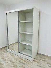 Dormitor Madrid, culoare alb, cu pat standard 140 x 200 cm, dulap cu oglinda 150 cm si 2 noptiere