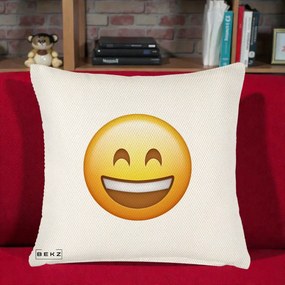 Perna Decorativa Emoji Zambet Mare, 40x40 cm, Crem Reliefat, Husa Detasabila, Perna Inclusa, BEKZ®