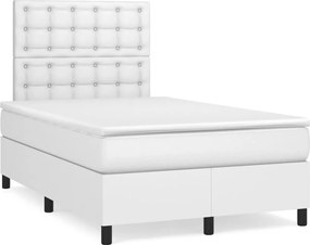 vidaXL Pat box spring cu saltea, alb, 120x200 cm, piele ecologică
