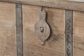 Măsuță de cafea tip cufăr vechi din lemn masiv de tec, cu patină vintage, „Heritage Chest”