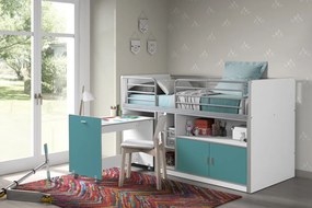 Pat Supraetajat cu Birou Extensibil și Spații de Depozitare, Turcoaz (Metal și PAL) – Bonny – Vipack