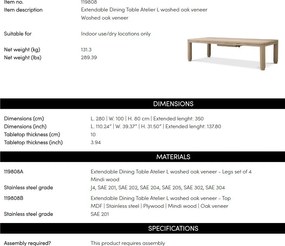 Masa extensibila LUX Furnir Stejar Atelier L, 280-350cm