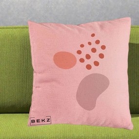 Perna Decorativa Abstract Forme Organice Pastel, 40x40 cm, Roz, Husa Detasabila, Perna Inclusa, BEKZ®