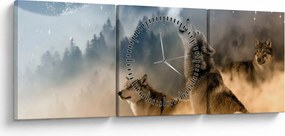 Tablou - lupii urlând la lună (cu ceas) (90x30 cm)