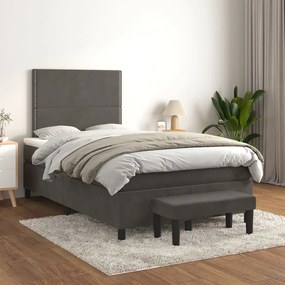vidaXL Pat box spring cu saltea, gri închis, 120x200 cm, catifea