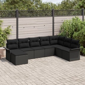 vidaXL Set de canapele de grădină cu 8 piese Ratan negru