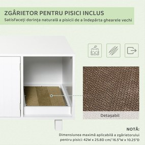 PawHut Mobilier din Lemn pentru Litiera Pisicilor, cu 2 Uși și Deschidere Laterală, 91x52x50,5 cm, Alb | Aosom Romania