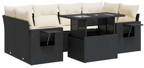 3326427 vidaXL Set canapele de grădină cu perne, 7 piese, negru, poliratan