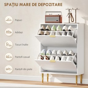 HOMCOM Dulap pentru pantofi pentru 12 perechi de pantofi cu 2 sertare rabatabile, Alb | Aosom Romania