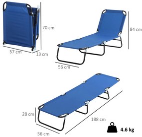 Outsunny Sezlong Pliabil de Gradina cu Spatar Ajustabil 5 Pozitii din Otel si Tesatura Oxford 188x56x28 cm Albastru | Aosom Romania