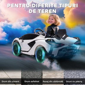 HOMCOM Mașină Electrică pentru Copii 3-5ani, Mașinuță Electrică Lamborghini cu Faruri, Muzică și Telecomandă, 108x62x40cm, Alb | Aosom Romania