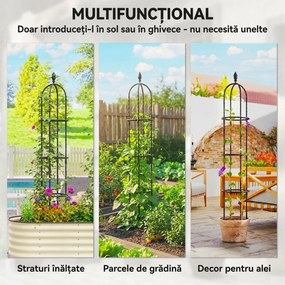 Outsunny Set de 2 Suporturi pentru Plante Cățărătoare înalte de 1,74 m, Suporturi din Oțel cu Decorațiuni, pentru Trandafiri, Roșii, Flori, Mazăre și Legume, Negru | Aosom Romania