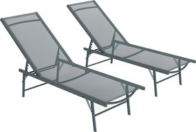 Outsunny Set de 2 șezlonguri pliabile textilenă transat grădină exterior reglabil 54 x 164 x 84 cm gri deschis | Aosom Romania