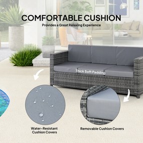 Outsunny Canapea de Exterior cu 3 Locuri din Ratan PE, Canapea cu Perne Detasabile și Structură Metalică pentru Grădină, Terasă și Balcon, 185x70x80 cm, Gri | Aosom Romania