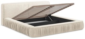 Pat dublu tapițat crem cu spațiu de depozitare cu grilă 180x200 cm Keoni - Makamii