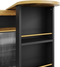 Masă bar modernă extensibilă și mobilă, cu LED, spațiu mare de depozitare, 138-204×39×105 cm, Negru