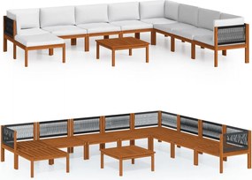 vidaXL Set fotoliu de grădină cu 9 piese, lemn de acacia crem și frânghie