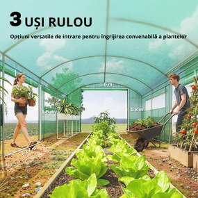 Outsunny Seră tip tunel 6x3x2 m cu 3 uși derulante 6 ferestre cu plasă și structură din oțel galvanizat Verde | Aosom Romania