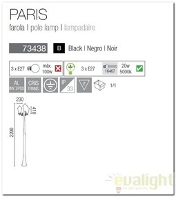 Stalp exterior inaltime 220cm, IP43 Paris 73438