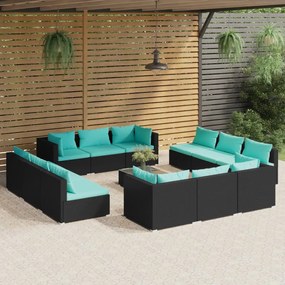 3101593 vidaXL Set mobilier de grădină cu perne, 13 piese, negru, poliratan