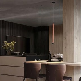 Lustra, Pendul tubular din travertin Muse metal negru