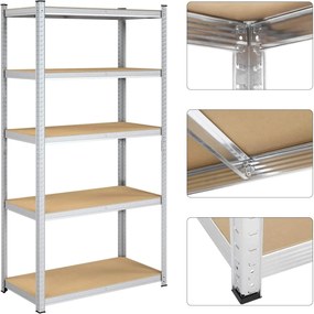 Raft Songmics, 5 rafturi, 50 x 100 x 200 cm, Silver, GLR050E01