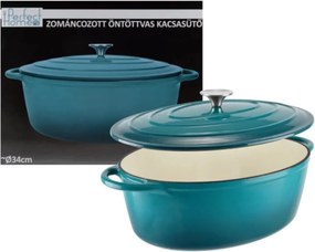 Oala fonta emailata ovala cu capac 7L 34 cm Turquoise Perfect Home 17822