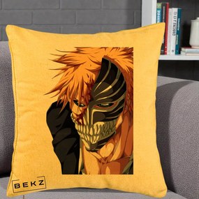 Perna Personalizata Bleach Ichigo Masca Hollow, 40x40 cm, Galben, Husa Detasabila, Perna Inclusa, BEKZ®