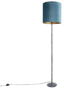 Lampă de podea cu abajur din catifea gri antic, albastru, 40 cm - Simplo