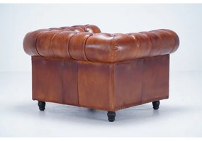 Fotoliu maro, din piele naturala, Chesterfield