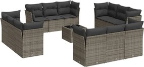 vidaXL Set mobilier de grădină cu perne, 13 piese, gri, poliratan