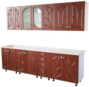 Bucatarie Zebra 260 cm din MDF Cedru frunza cu blat termoizolant alb/gri