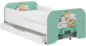 Pat pentru copii în culoarea verde-mentă cu animaluțe din Safari 160 x 80 cm