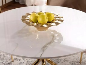 Masa rotunda Azalia Ceramic marmura alba/auriu ø90/h75 cm
