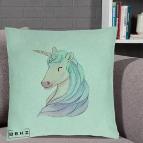 Perna Decorativa Unicorn Acuarela Pastel, 40x40 cm, Verde Menta, Husa Detasabila, Perna Inclusa, BEKZ®