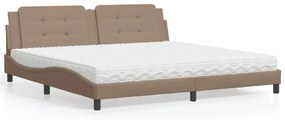 vidaXL Pat cu saltea, cappuccino, 200x200 cm, piele ecologică