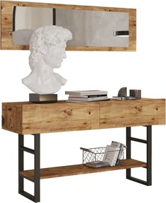 Set consola cu oglinda ML24-A, stejar/negru, PAL melaminat/metal