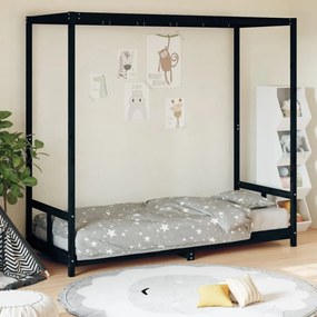 834521 vidaXL Cadru de pat pentru copii, negru, 80x200 cm, lemn masiv de pin